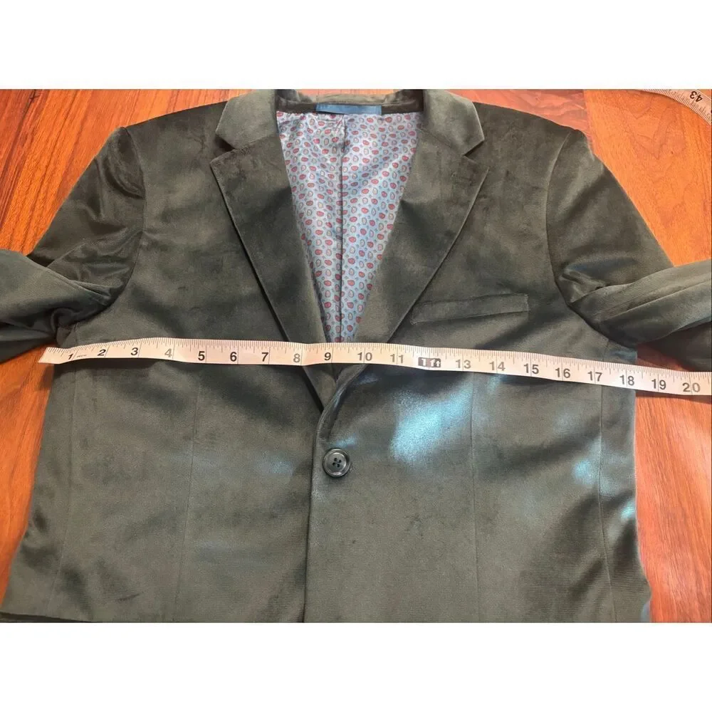 Isaac Mizrahi Boys Olive Green Velvet Lined Two-Button Blazer Jacket Size 14